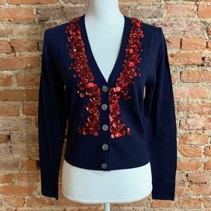 NWT J Crew Sequin V Neck Cardigan Navy Sweater